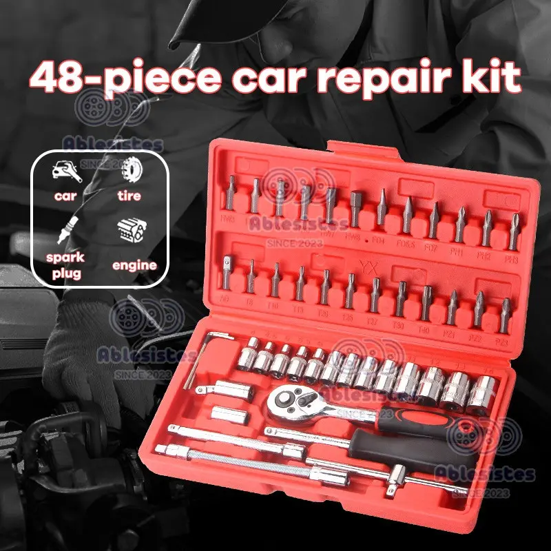 [penawaran istimewa] TOOLBOX Kunci Socket 46/48 Pcs 1/4" + Obeng shock Tool Kit Set  Lengkap Socket Tool 0