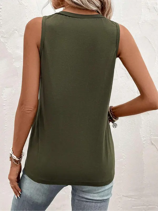 Women's Plain Button Front Pocket Tank Top, Casual Elegant V Neck Sleeveless Top for Summer, Ladies Clothes for Daily Wear, Classy Tops 7