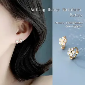 Anting Titanium Jarum Perak Daisy Vintage Korea Wanita Anting-anting Sederhana Desain -Hlbio Present