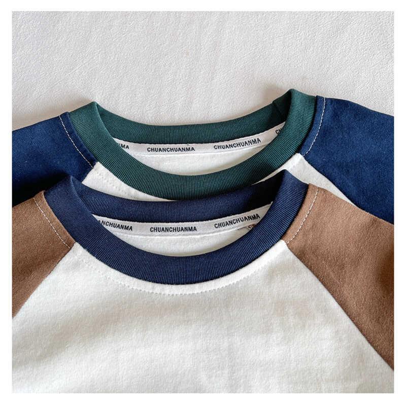 Product Introduction of Wind Valley 2024 new children's clothing Korean version contrasting color raglan sleeve T shirt boys versatile base for spring and autumn 21