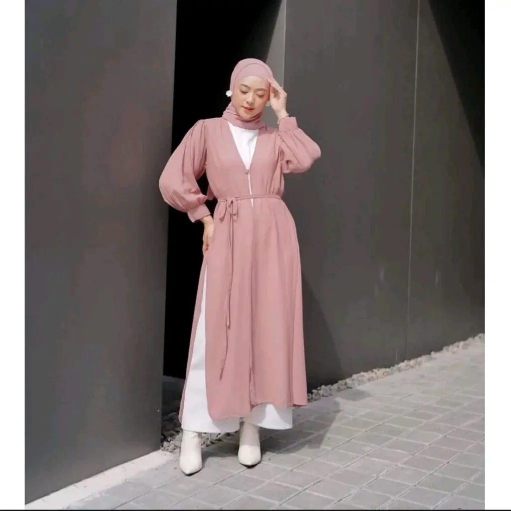 Aurora Outer Bahan Ceruty Babydoll Polos Style Hijab Muslim Pormal Kondangan Baju Cantik Kancing Panjang Putih Wanita Cardigan Kardigan Hitam Office Lady Black
