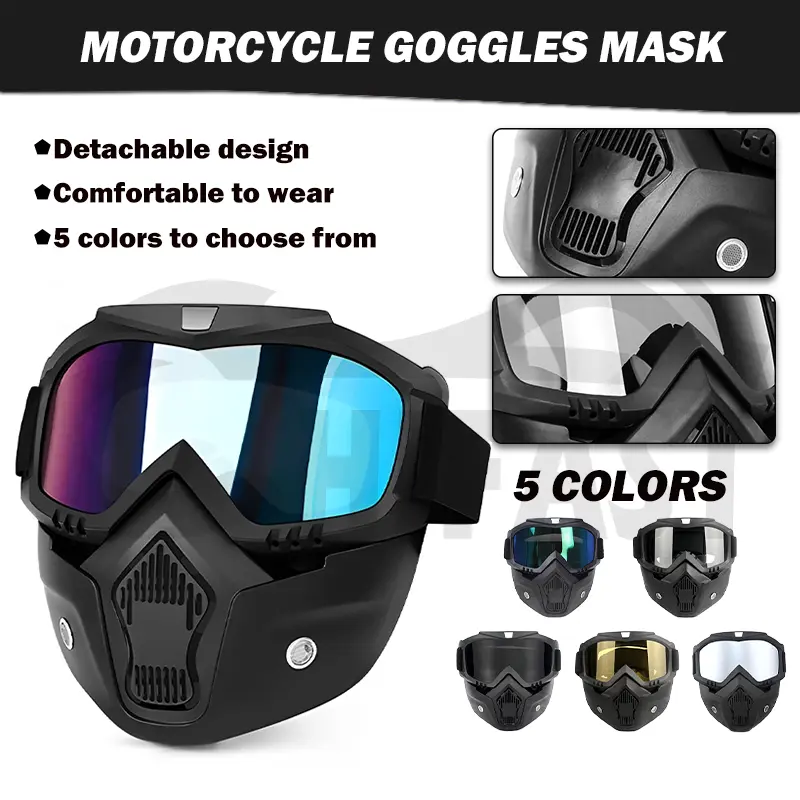 Windproof Motorcycle Goggles Mask with Removable Half Face, PE Material Filter for Dustproof Anti-Sandstorm Protection