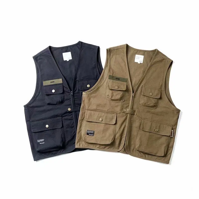 Summer new Japanese style retro workwear vest pocket sleeveless vest men's casual