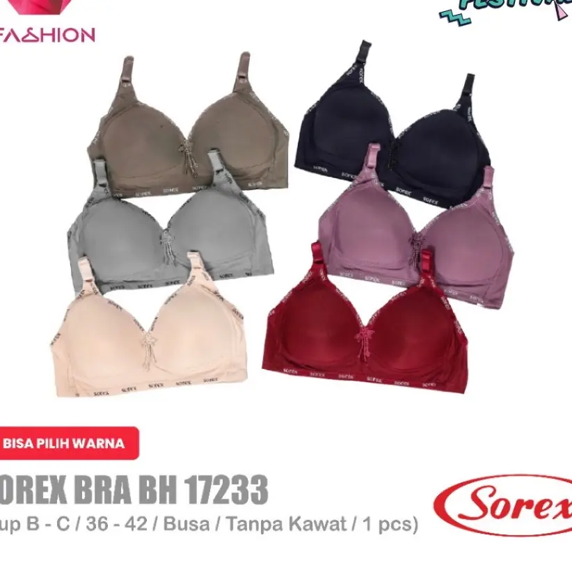 PAKET ISI 3 PCS Sorex Bra Busa Tanpa Kawat Kait 3 Setara Cup C Cup Besar BH Harian Casual Style BH 17233 Cantik