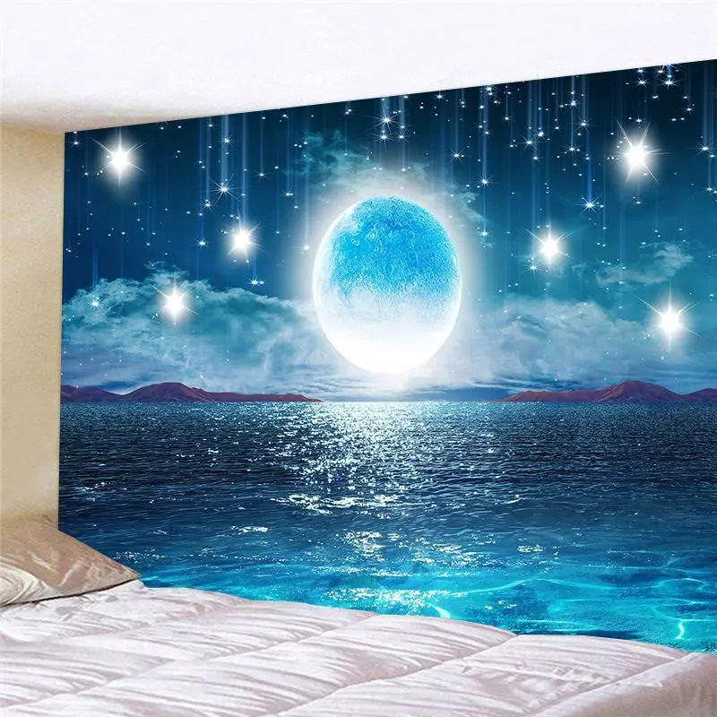 Đồ Trang Trí Tường Tấm Thảm Lớn, Vải Treo, Phong Cảnh Bầu Trời Đầy Sao Biển, Thích Hợp Cho Đầu Giường, Phát Sóng Trực Tiếp, Vải Nền, Thích Hợp Cho Ký Túc Xá, Vải Nền