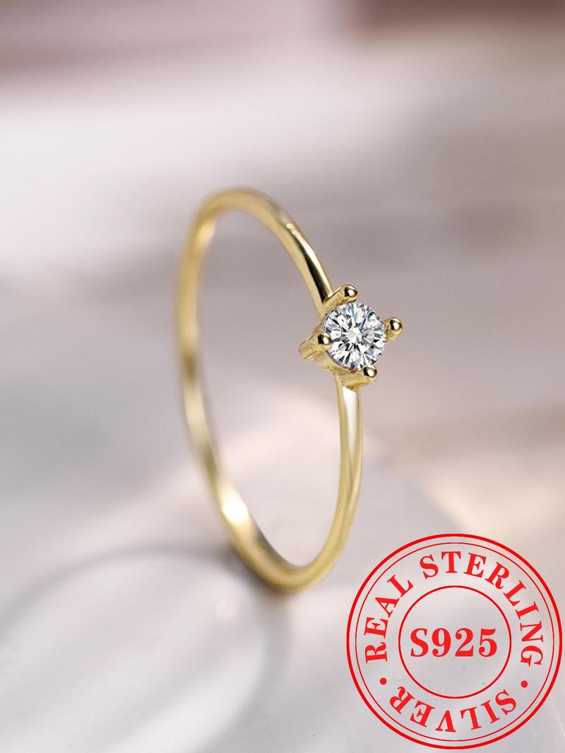Product Introduction of 925 Sterling Silver Simple Style Artificial Zircon Inlaid Ring, Fashion Accessories for Women, Trendy All-match & Exquisite Jewelry for Birthday Gift 0