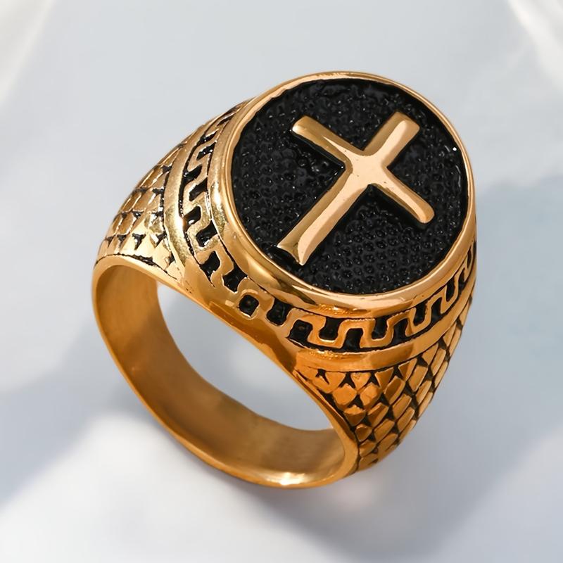 1 piece Majestic Retro Cross Ring - Luxurious 304 Stainless Steel, Gold and Black Options, Suitable for Couples' Love and Daily Wear, Perfect Gift for Friends and Boyfriends 7