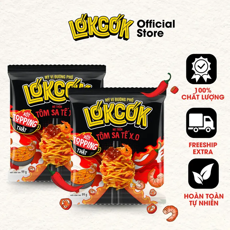 [Chính Hãng] Mì Trộn Tôm Sa Tế X.O Xốt Topping Thật LÓKCÓK (99 gram) Food Thức Ăn Cay 8