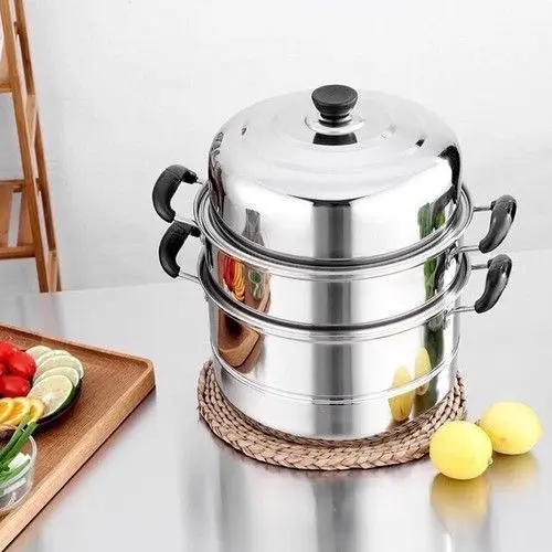 ￼Nồi Hấp Inox 3 Tầng 28CM Tặng Kèm Xửng Hấp, Nồi Hấp Bánh Bao Bánh Flan Hấp Thức Ăn Dùng Cho Cả Bếp Từ Và Bếp Ga