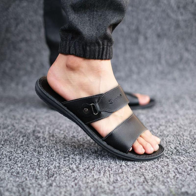 Sandal Slide Pria Kasual Kulit Asli Original - Sandal Selop Pria Laki Cowok Kulit Asli Barlin Original - Sandal Kulit Terbaru Keren Modern Kekinian - 2