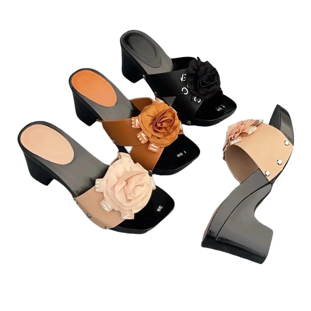 Guốc nữ đế xuồng Đen Bông tròn chữ 5cm và 8cm phụ nữ trung niên - Giày dép nữ - DéP, GiàY, Sandal, Shoes