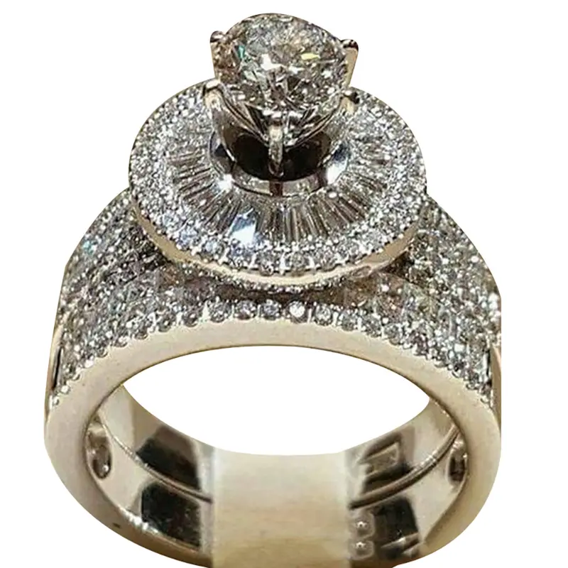 BU-Nhẫn Ngón Tay Zirconia Khối Lập Phương Cho Nữ, 2 Cái / bộ, Thời Trang, Tuyên Bố Đính Hôn, Trang Sức 1