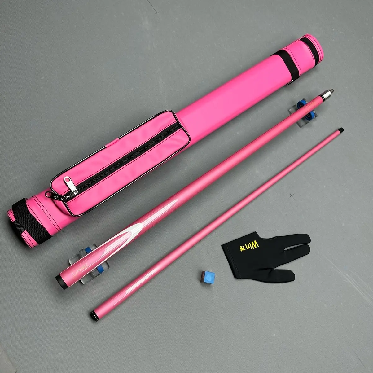 Cơ bida phủ carbon Grama hồng - Grama Pink - đầu cơ nâng cấp tẩy kính (tặng kèm bao da găng lơ phụ kiện) - Gậy bi-a hồng Grama hồng