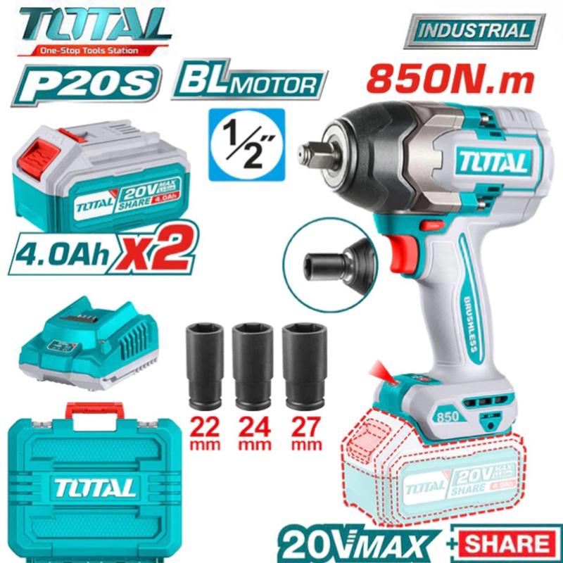  Máy siết bulong dùng pin 20V Total Không Chổi Than - Lực Siết 850N m TIWLI2085 