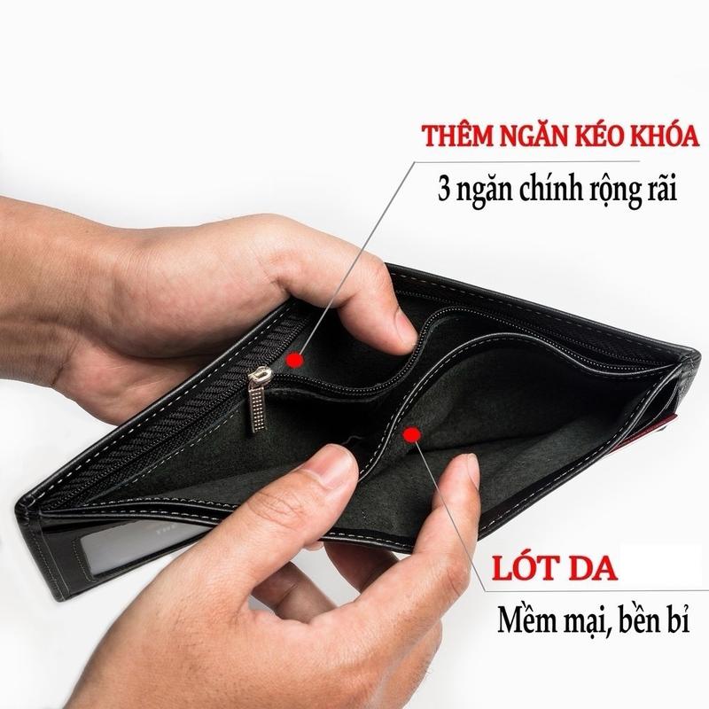 Ví Nam Ví ngang Da Bò Đẳng Cấp Tặng Kèm Hộp Cao Cấp | Bóp Nam Wallet Chữ Nhật Hình Chữ Nhật Nhiều Ngăn Kem Đồng 4