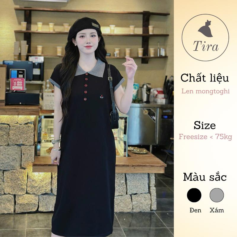Tira Mama Design M160 Váy len mongtoghi Váy bầu công sở Đầm polo dáng dài có cúc đỏ
