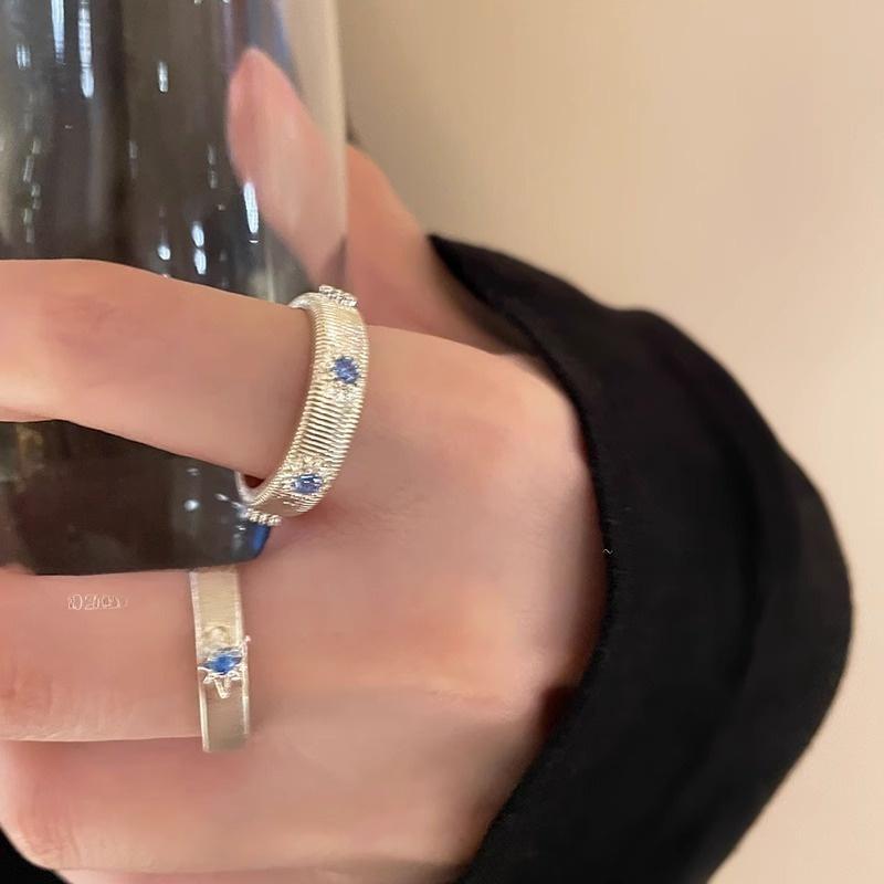 Product Introduction of Sea blue, cross, brushed, zircon, ring, female niche design, couple index finger ring ins style, simple temperament, ring, trend personality versatile 8