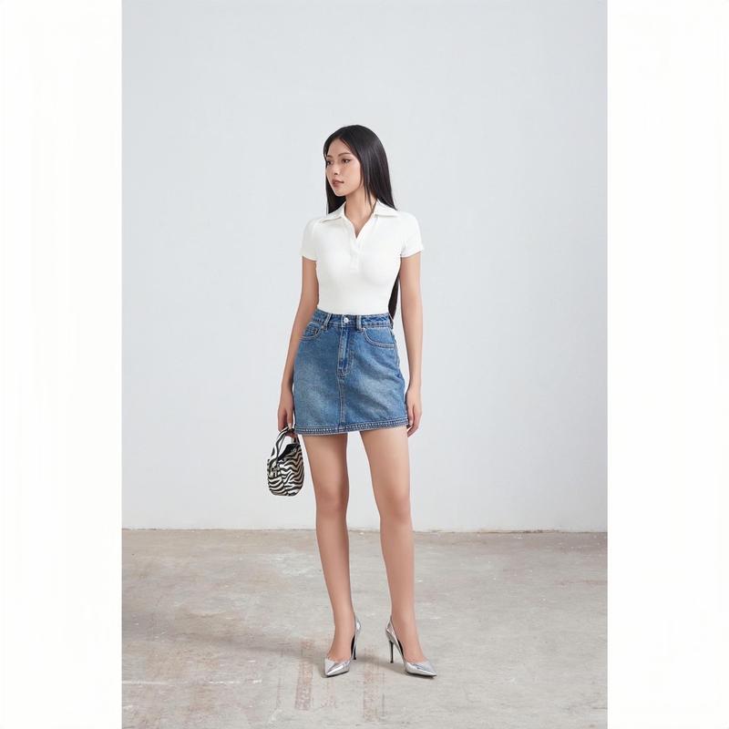 ÁO TĂM CỔ ĐỨC V MỞ THIẾT KẾ CO GIÃN CỘC TAY Nữ Women Top Tay Zaplang che bắp tay, dáng hack eo  Voi Voan Kem 4
