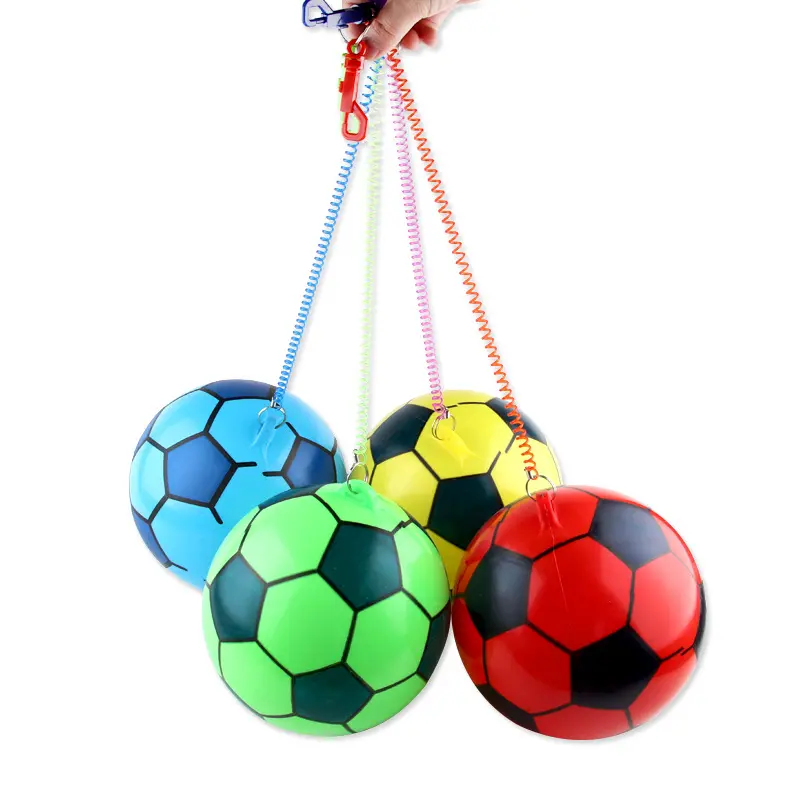 1PC Inflatable Football Ball with Rope Colorful Bouncing Soccer Ball Toy Beach Pool Games for Children Kids Baby Outdoor Sports Toys