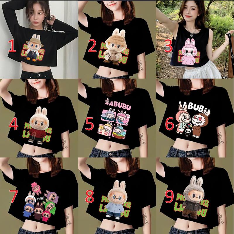 áo LABUBU áo hottrend, áo croptop rộng tay dài, croptop rộng, croptop sát nát, áo tập nữ, áo croptop vải mát mềm mịn hình in đẹp Women Cổ Tròn 0