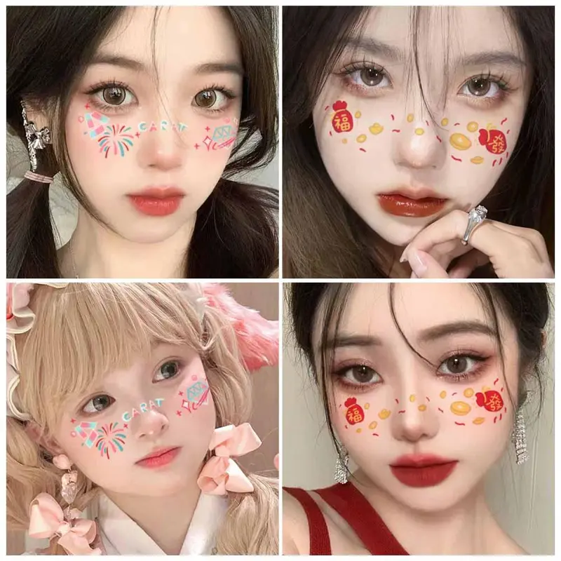 Hình dán làm đẹp, Thiết kế năm mới, Không thấm nước, Đề can trang điểm, Phong cách cổ trang Trung Quốc, Hình dán tạm thời, Thích hợp cho khuôn mặt, cho các cô gái 4