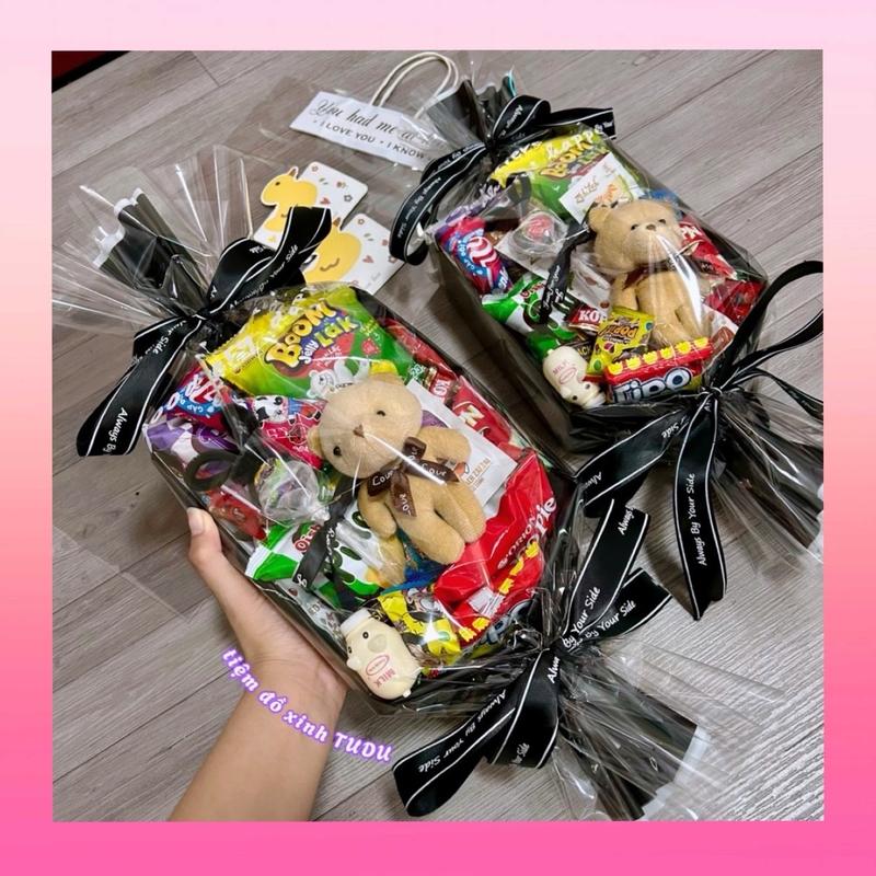 Set bánh kẹo khổng lồ tone đen - quà tặng bạn trai KÈM ĐÈN, THIỆP, TÚI