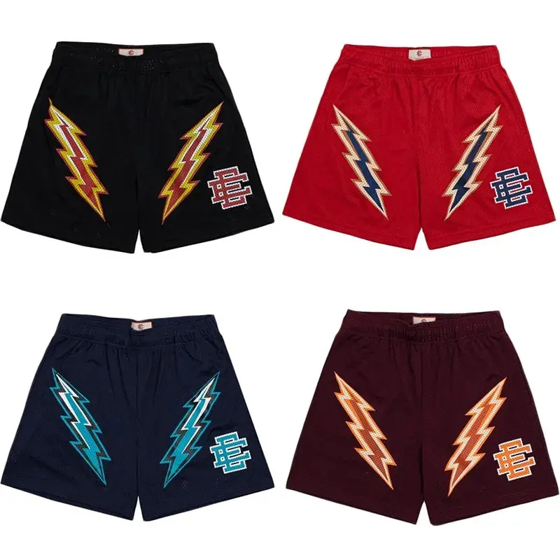 Eric Emanuel EE Shorts - Lightning NYC Print Mesh Shorts for Men: Vacation, Gym, Basketball, Summer Rock Vibes