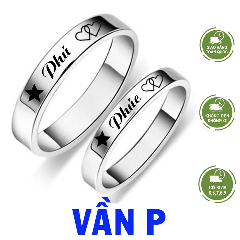 Vần P khắc tên trên nhẫn titan cặp nam và nữ 