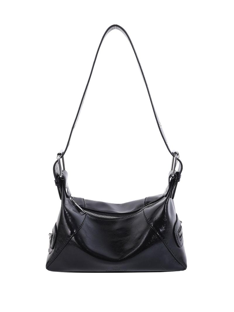 Product Introduction of Women's Elegant Solid Color Shoulder Bag, Fashionable Motorcycle Style Cool Girl Bag, Versatile Outing Bag, Retro Simple Casual Commuting Shoulder Bag 8