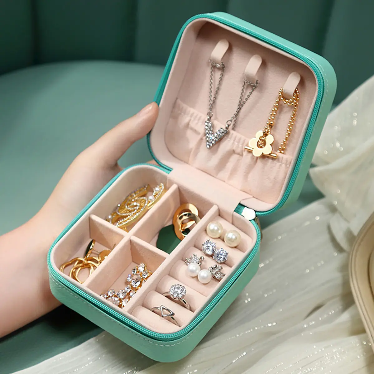 Hộp trang sức đa chức năng, sống C, tiện lợi và Nhỏ Thích hợp cho du lịch, hộp trang sức