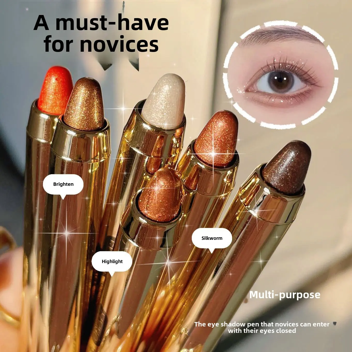 2 in 1 Eyeshadow Setting Highlighting Matte Eyeshadow Velvet Eyeshadow Silky Long Lasting Shimmering Highlighter Stick Eyes Eyeshadow Stick Long Lasting Waterproof Customized Dual-ended Pearlescent & Matte Sponge Tip Highlighter Long Lasting Waterproof