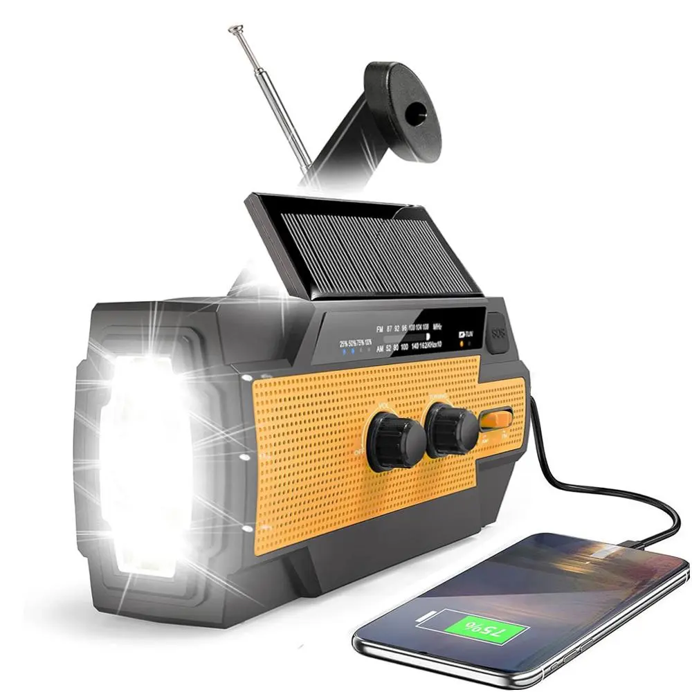 Solar Powered Emergency Hand Crank Audio Radio, Summer 4000mAh Solar Hand Crank FM/AM Weather Radio with Flashlight, Compact Phone Charger