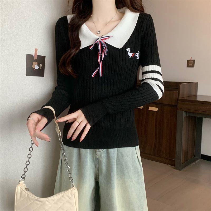 Product Introduction of Áo Len Thêu Ve Áo, Dành Cho Chó chó Con, Dài Tay, Thiết Kế Mới Mùa Thu 2024, Có Ruy Băng, Áo Nơ Đại Học Nữ Top 18