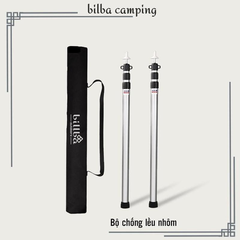 Billba Outdoors - Bộ cọc trụ 2 cây chống tarp, mái hiên lều cắm trại mở rộng bằng hợp kim nhôm rút gọn có kèm túi đựnġ - Billba Camping