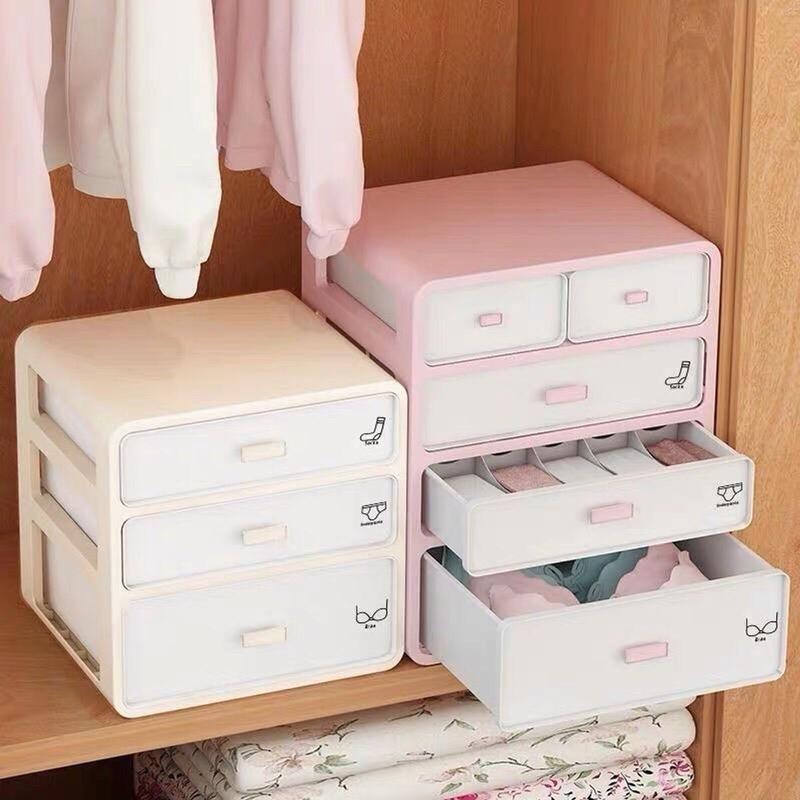 Tủ nhựa mini tủ đựnġ đồ lót tất vớ 3 tầng màu hồng xᶖnh