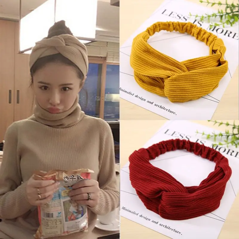 Băng Đô Cài Tóc, Phong Cách Hàn Quốc, Dệt Kim, Thắt Nút Chéo, Cổ Điển, Co Giãn, Rộng, Thích Hợp Cho Mùa Thu Và Mùa Đông, Băng Đô Bờm Tóc, Phụ Kiện Tóc Nữ Women Thun Bàn Tay Titan