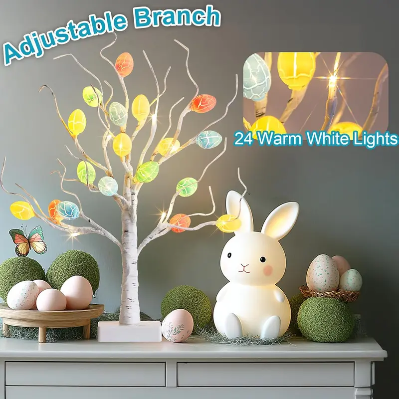 LED Egg Tree Shaped Decorative Light, 1 Count Battery/USB Powered Easter Egg Tree Light with Timer, Decorative Light for Home Party Festival 4