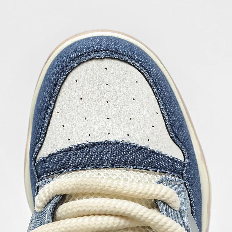 Låg MOQ Anpassa Herr Mode Casual Sneakers Kanin Denim Läder Platta Skateboarding Löpning Promenadskor för Herrskor Pojke_voghion.com