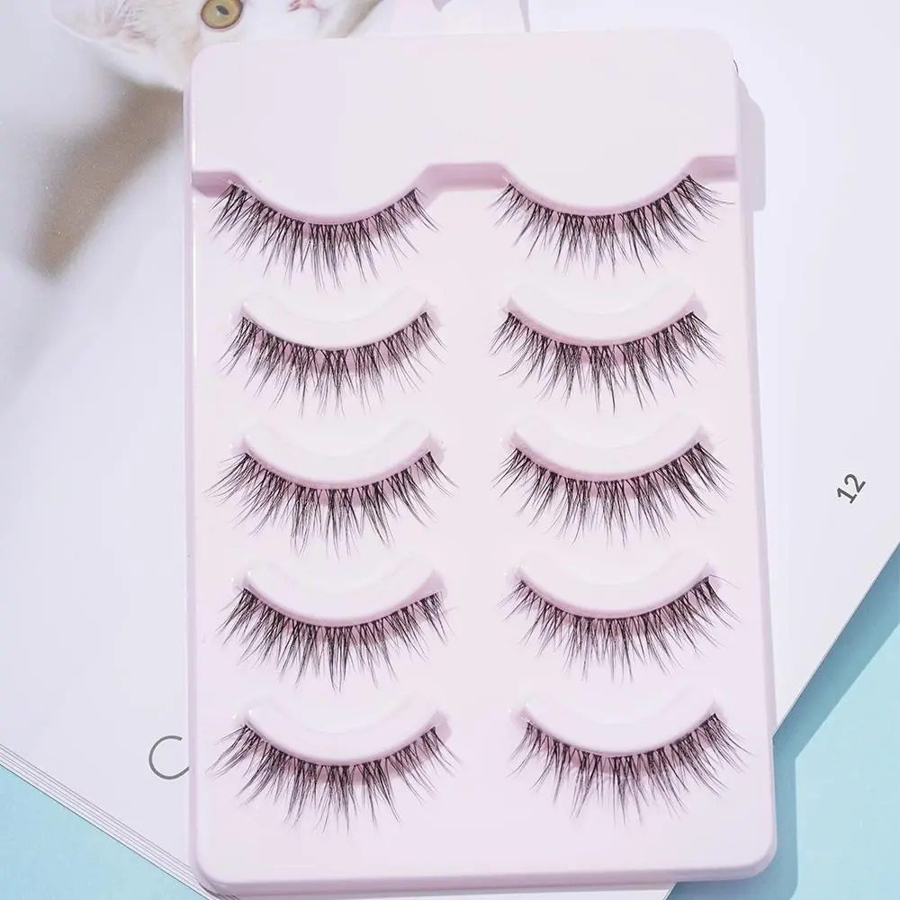 Natural Look False Eyelashes, Lash Extensions Wispy Clear Band Faux Cluster Lashes, Lightweight Fish Tail Shaped Curling Eye Makeup Lashes Strip
