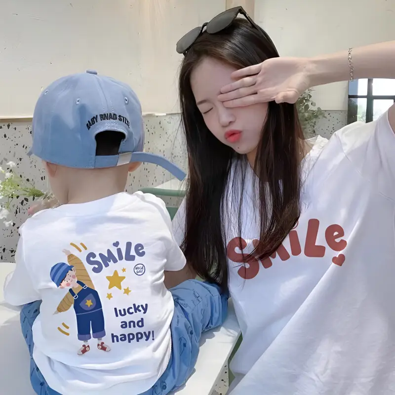 Áo thun gia đình hoạ tiết Smile in 2 mặt sắc nét mặc đi chơi, ở nhà đều đẹp, chất cotton mềm mại, co dãn thoáng mát - TA10 1