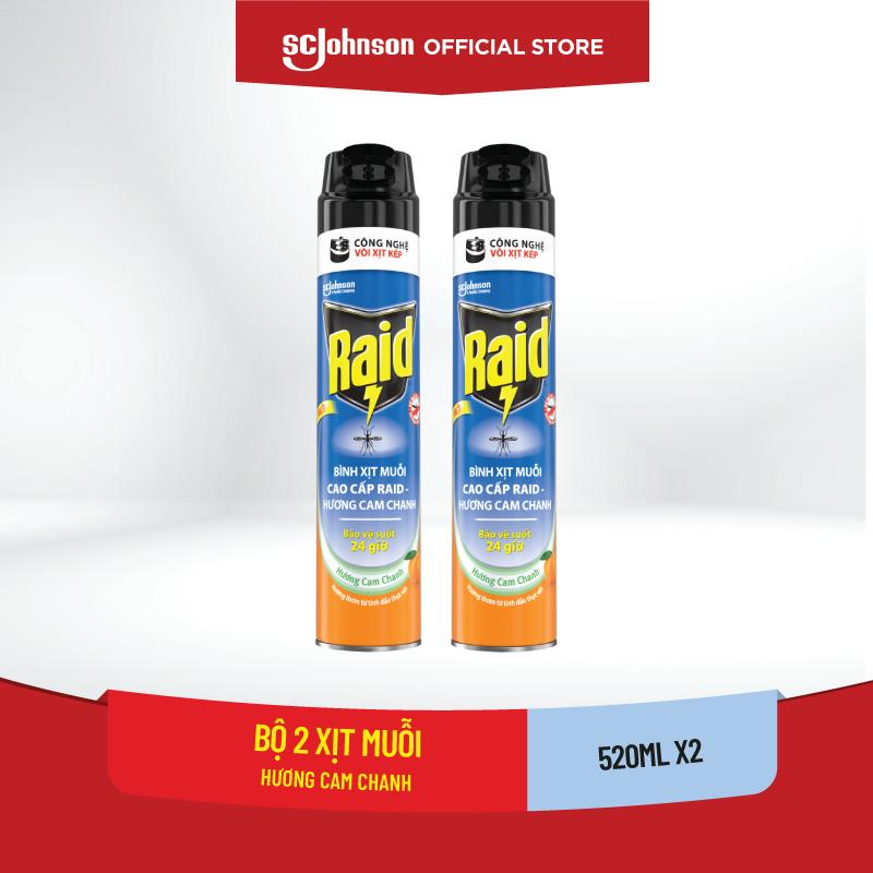 RAID - BỘ 2 CHAI XỊT MUỖI HƯƠNG CAM CHANH 520ML x 2