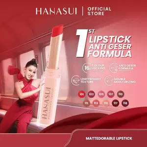 Hanasui Mattedorable Lipstick - Anti Geser Formula Smudgeproof Transferproof Long Lasting Tahan Lama Melembabkan Hidrasi Optimal