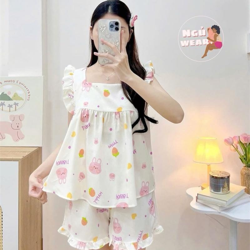 Set Đũi Xốp Cánh Tiên Quần Ngắn In Hình Dễ Thương 3