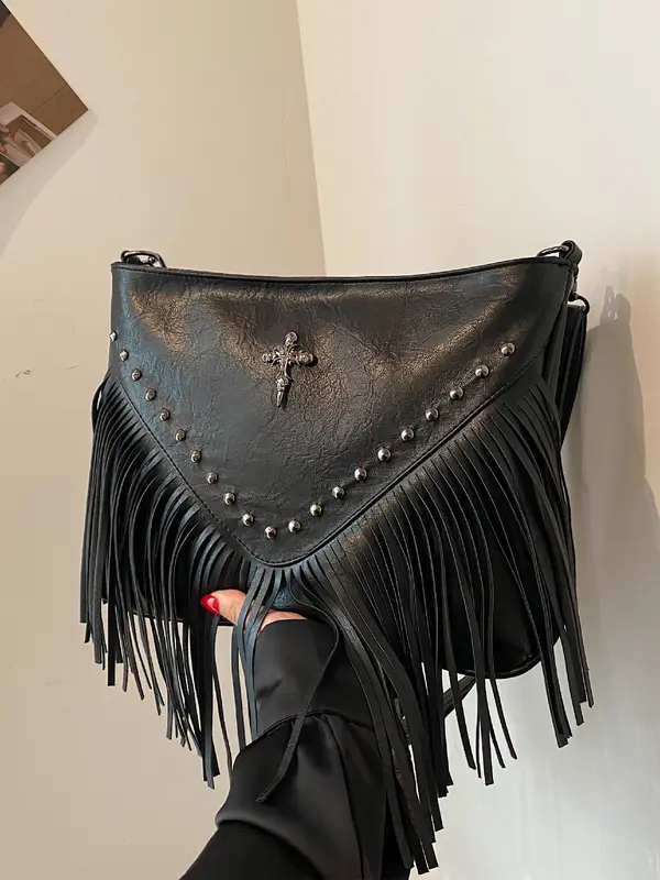2025 Vintage Cross Studded Purses Crossbody Bags for Women, Unique Bags, Shoulder Bag, Everyday Bags, Street Style Tassel Decor Trendy Crossbody Bag Purse, Chic Crossbody Bag for Daily, Work Use 0