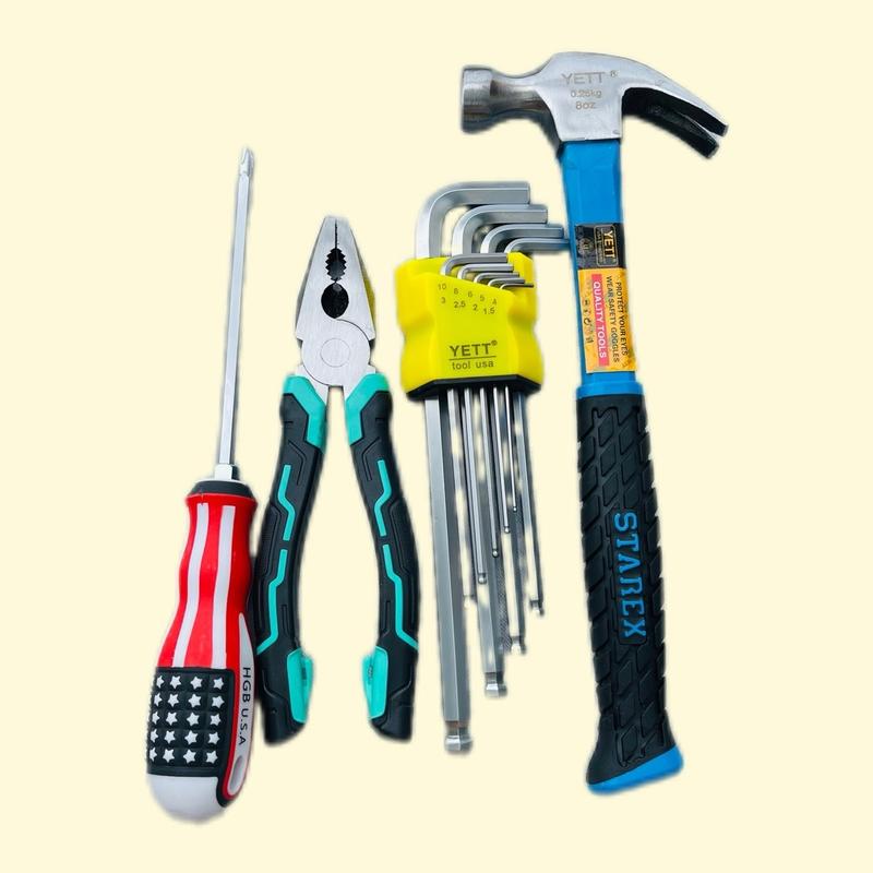 Tặng tua vít Bộ công cụ sửa chữa lục giác Bi dài Yeti 9 cây - Búa đóng nhổ đinh HD Kìm dẹp nhiều răng