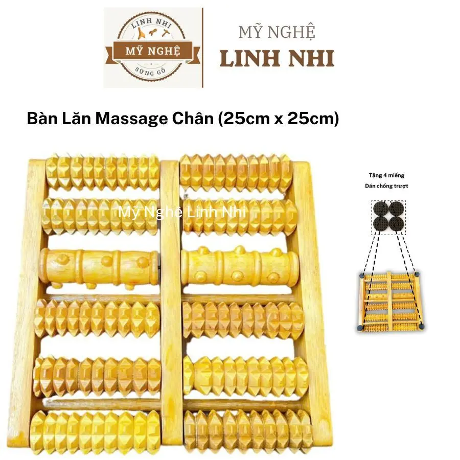 Bàn lăn Mát xa Chân Tay 1 trục nút 5 trục gai bằng gỗ tự nhiên Massage