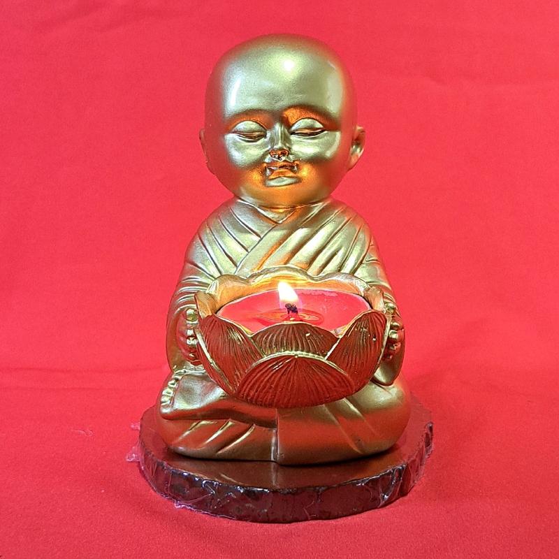 đế nến chú tiểu ôm sen -  Decor, trang trí nơi tu tập và thờ cúng, Decor Phòng Trang Trí Nhà tượng