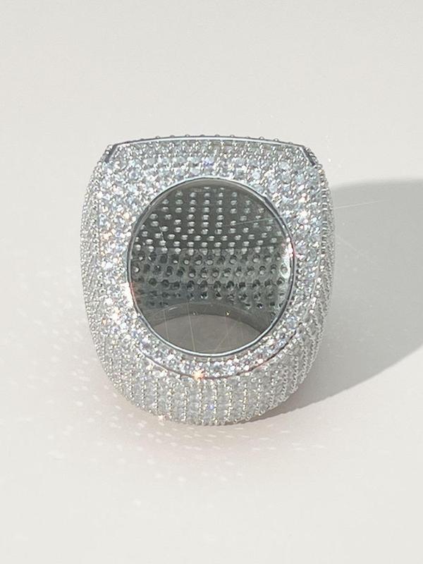 Luxurious Rhinestone Decorated Chunky Geometric Ring, Fashionable Punk Style Ring for Men, Striking All-match Fashion Accessories, Exquisite Jewelry for Birthday Gifts 7