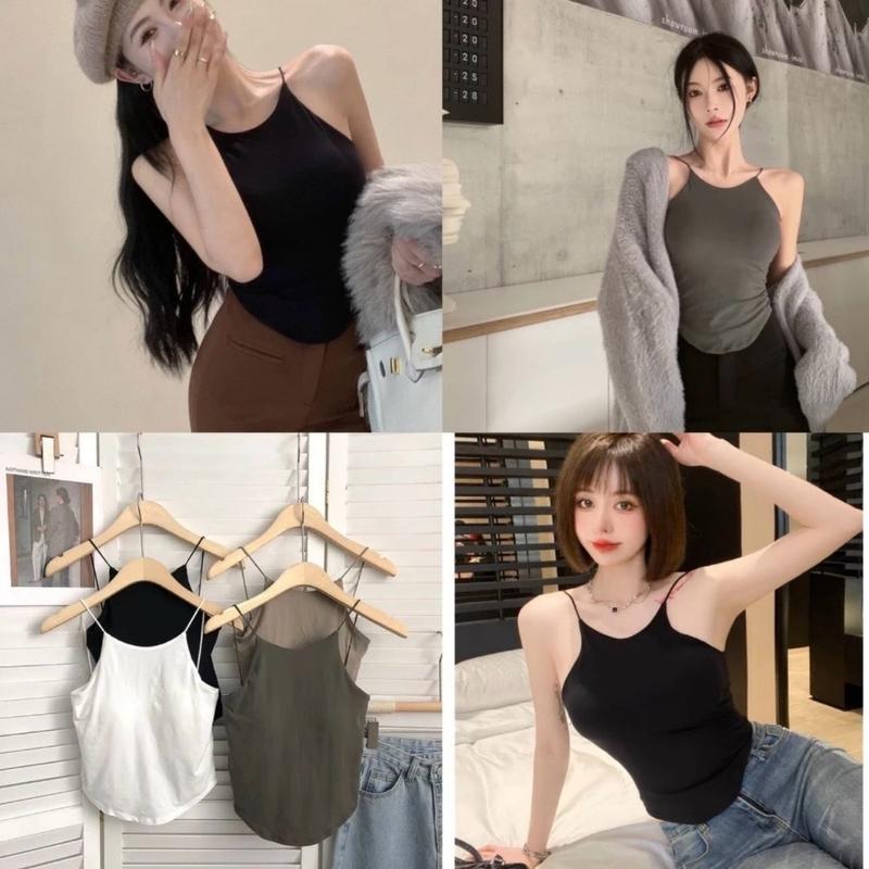 TẶNG QUÀ khi mua Sét 2 Áo Bra Nữ thun cotton 2 Dây Mảnh Cổ Yếm Dáng vừa Có Đệm Ngực Trend mới M1867. Size 38-55kg -có bán lẻ 1 áo Top Croptop Voi Women