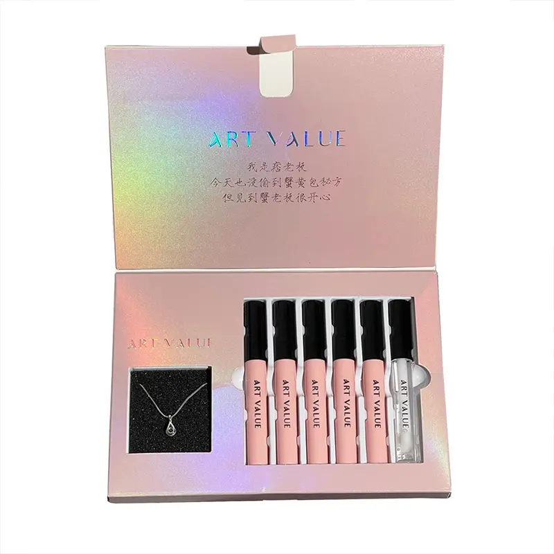 Bộ Son Kem, GIÁ TRỊ NGHỆ THUẬT, 6 CÁI, Với Vòng Cổ, Bóng Nước Mịn, Bùn Môi Lì Sương Nhung, Không Thấm Nước Và Lâu Trôi, Giữ Màu, Dầu Dưỡng Môi, Bộ Trang Điểm 8